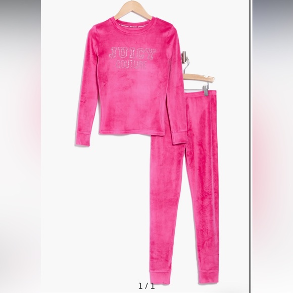 Juicy Couture Girls BNWT Hot Pink Pajamas 2 Pieces Short Sleeve Long Pants - Picture 1 of 10